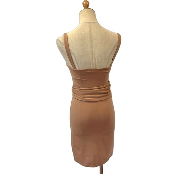 Lovers + Friends Meridith Nude Mini Bodycon Dress XS Side Tie Stretch - Picture 3 of 8